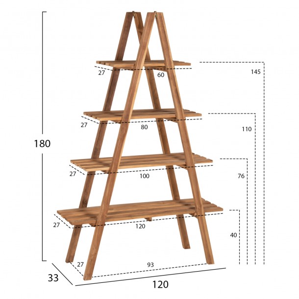 ΒΙΒΛΙΟΘΗΚΗ FB97895 TEAK ΞΥΛΟ ΣΕ ΦΥΣΙΚΟ ΧΡΩΜΑ 120x33x180Y εκ. 1