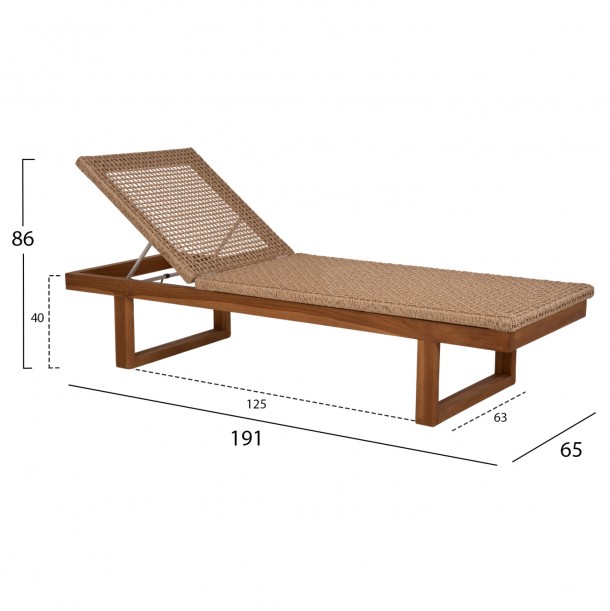 ΞΑΠΛΩΣΤΡΑ FB95993 TEAK ΞΥΛΟ ΚΑΙ ΣΧΟΙΝΙ VIRO ΣΕ ΠΛΕΞΗ WICKER 191x65x86Yεκ. 1