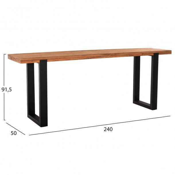 ΚΟΝΣΟΛΑ FB99800 ΑΝΑΚΥΚΛΩΜΕΝΟ ΞΥΛΟ TEAK-ΜΑΥΡΕΣ ΜΕΤΑΛΛΙΚΕΣ ΒΑΣΕΙΣ 240x50x90Yεκ 1