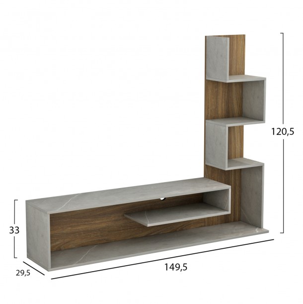 ΣΥΝΘΕΤΟ ΤΗΛΕΟΡΑΣΗΣ FB98908.14 ΜΕΛΑΜΙΝΗ ΓΚΡΙ STONE TEXTURE-ΦΥΣΙΚΟ 149,5x29,5x120,8Υεκ. 1