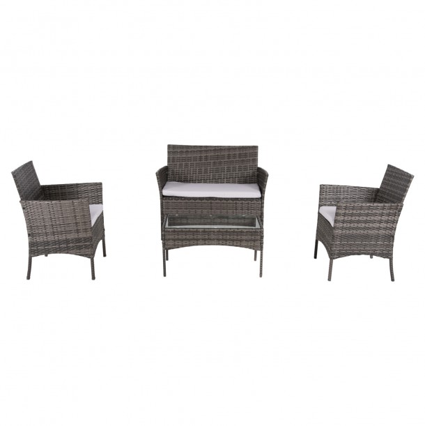 ΣΕΤ ΣΑΛΟΝΙ 4ΤΜΧ FB96089.02 ΣΥΝΘ.RATTAN ΓΚΡΙ-ΜΠΕΖ ΜΑΞΙΛΑΡΙΑ 4