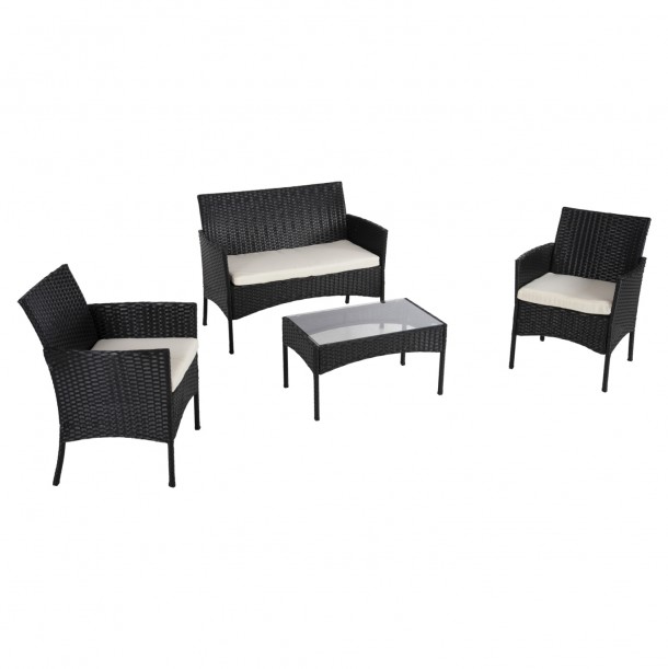 ΣΕΤ ΣΑΛΟΝΙ 4ΤΜΧ FB96089.04 ΣΥΝΘ.RATTAN ΜΑΥΡΟ-ΜΠΕΖ ΜΑΞΙΛΑΡΙΑ 4