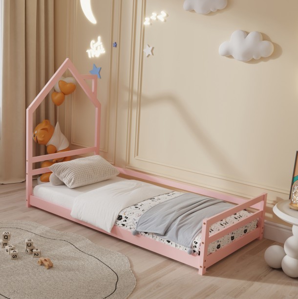 ΚΡΕΒΑΤΙ ΠΑΙΔΙΚΟ FB9676.06 τ.MONTESSORI ΞΥΛΟ ΠΕΥΚΟ ΡΟΖ- 190x90εκ 1
