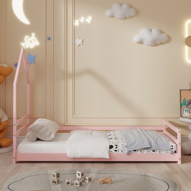 ΚΡΕΒΑΤΙ ΠΑΙΔΙΚΟ FB9676.06 τ.MONTESSORI ΞΥΛΟ ΠΕΥΚΟ ΡΟΖ- 190x90εκ 3