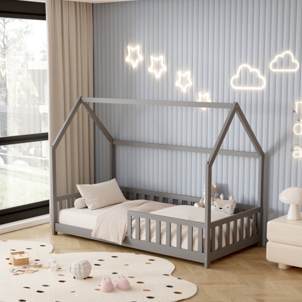 ΚΡΕΒΑΤΙ ΠΑΙΔΙΚΟ ΜΕ ΚΑΓΚΕΛΑ FB9679.05 τ.MONTESSORI ΞΥΛΟ ΠΕΥΚΟ ΓΚΡΙ-190x90εκ. 1