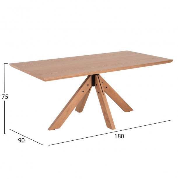 ΤΡΑΠΕΖΙ ΤΡΑΠΕΖΑΡΙΑΣ FB99853 MDF ΜΕ ΚΑΠΛΑΜΑ ΦΡΑΞΙΝΟΥ-ΠΟΔΙΑ RUBBERWOOD-ΦΥΣΙΚΟ 180x90x75Yεκ 1
