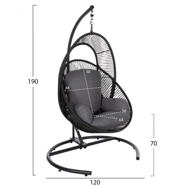 ΚΡΕΜΑΣΤΗ ΦΩΛΙΑ FB96083 ΜΑΥΡΟ ΜΕΤΑΛΛΟ ΚΑΙ ΣΥΝΘ.RATTAN-ΓΚΡΙ ΜΑΞΙΛΑΡΙ 120x110x190Υ 1