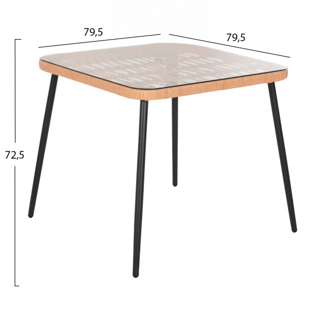 ΤΡΑΠΕΖΙ ΤΕΤΡΑΓΩΝΟ FB95536.11 ΜΕΤΑΛ.ΜΑΥΡΟ-P.E. RATTAN ΦΥΣΙΚΟ 79,5x79,5x72,5Υεκ 1