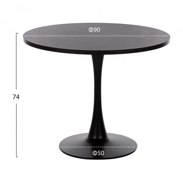 ΤΡΑΠΕΖΙ ΤΡΑΠΕΖΑΡΙΑΣ FB99421.12 ΣΤΡΟΓΓΥΛΟ BLACK MARBLE Φ90x74Υεκ. 1