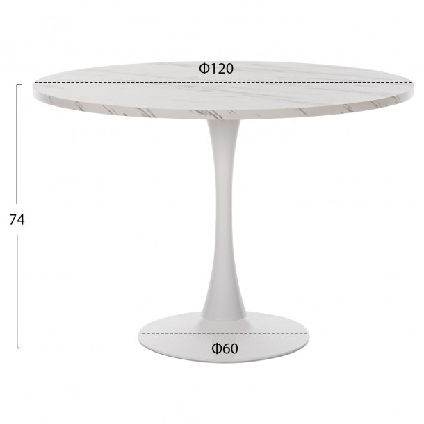 ΤΡΑΠΕΖΙ ΤΡΑΠΕΖΑΡΙΑΣ FB99422.11 ΣΤΡΟΓΓΥΛΟ WHITE MARBLE Φ120x74Yεκ. 1
