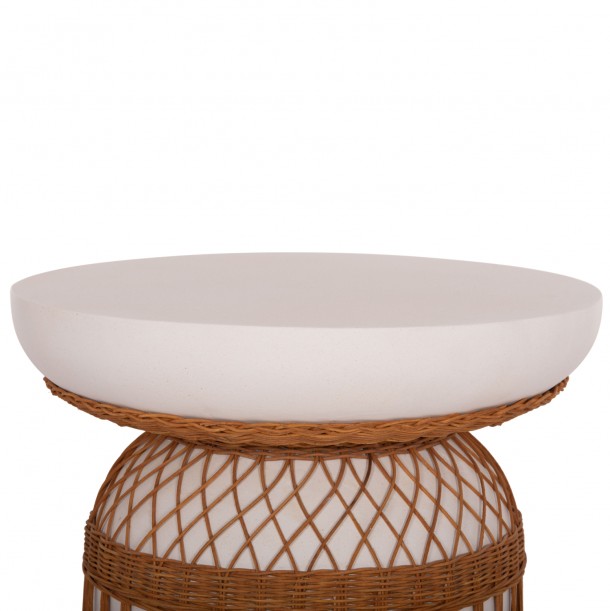 ΤΡΑΠΕΖΙ ΤΡΑΠΕΖΑΡΙΑΣ FB918159.02 FIBER CEMENT ΛΕΥΚΟ & RATTAN--Φ60x76,5Υεκ 3