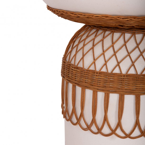 ΤΡΑΠΕΖΙ ΤΡΑΠΕΖΑΡΙΑΣ FB918159.02 FIBER CEMENT ΛΕΥΚΟ & RATTAN--Φ60x76,5Υεκ 6