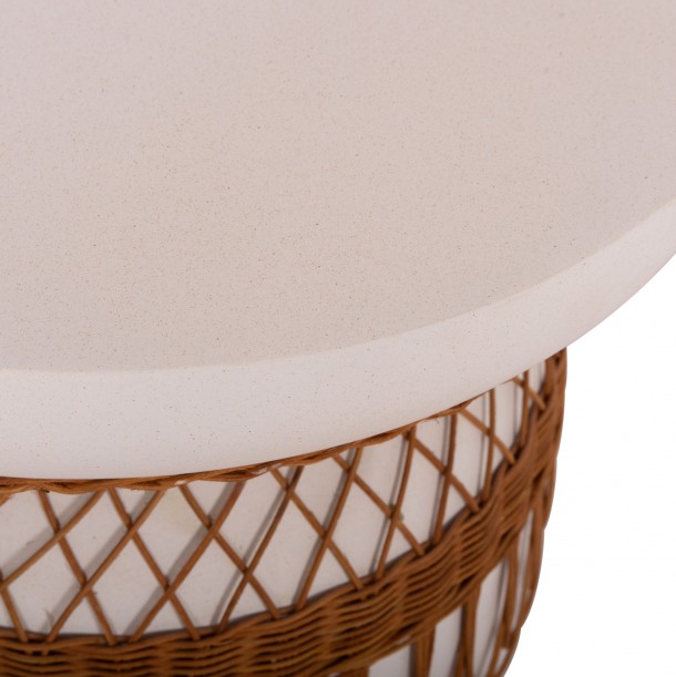ΤΡΑΠΕΖΙ ΤΡΑΠΕΖΑΡΙΑΣ FB918159.02 FIBER CEMENT ΛΕΥΚΟ & RATTAN--Φ60x76,5Υεκ 7