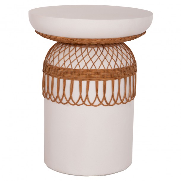 ΤΡΑΠΕΖΙ ΤΡΑΠΕΖΑΡΙΑΣ FB918159.02 FIBER CEMENT ΛΕΥΚΟ & RATTAN--Φ60x76,5Υεκ 0