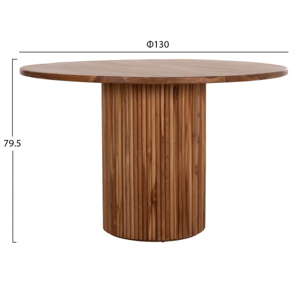 ΤΡΑΠΕΖΙ ΤΡΑΠΕΖΑΡΙΑΣ ΣΤΡΟΓΓΥΛΟ FB99896 ΞΥΛΟ ΤΕΑΚ- 3εκ. πάχος επιφ.- Φ130x79,5Υεκ 1