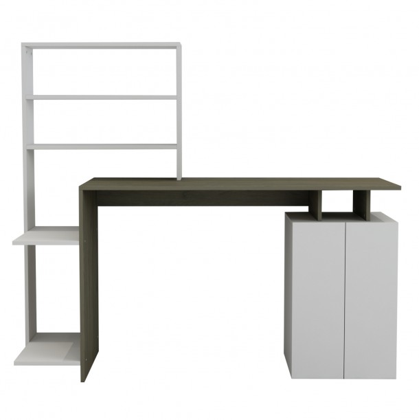 ΓΡΑΦΕΙΟ ΜΕ ΒΙΒΛΙΟΘΗΚΗ ΜΕΛΑΜΙΝΗ OLIVE GREY ΛΕΥΚΟ 146,3x55x128,8Υεκ.FB98886.11 3