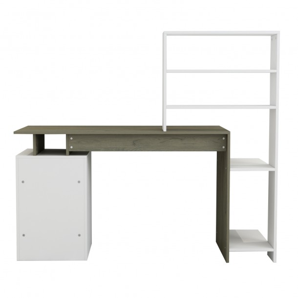 ΓΡΑΦΕΙΟ ΜΕ ΒΙΒΛΙΟΘΗΚΗ ΜΕΛΑΜΙΝΗ OLIVE GREY ΛΕΥΚΟ 146,3x55x128,8Υεκ.FB98886.11 1