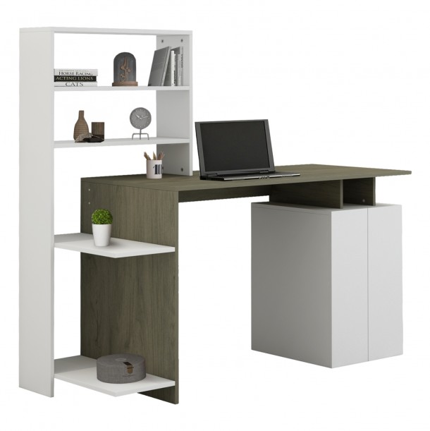 ΓΡΑΦΕΙΟ ΜΕ ΒΙΒΛΙΟΘΗΚΗ ΜΕΛΑΜΙΝΗ OLIVE GREY ΛΕΥΚΟ 146,3x55x128,8Υεκ.FB98886.11 0