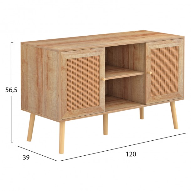 ΕΠΙΠΛΟ TV ΜΕΛΑΜΙΝΗΣ ΜΕ ΠΟΡΤΕΣ RATTAN FB99223.11 ΣΕ ΧΡΩΜΑ ΦΥΣΙΚΟ 120x39x56,5Υεκ. 1