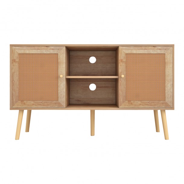 ΕΠΙΠΛΟ TV ΜΕΛΑΜΙΝΗΣ ΜΕ ΠΟΡΤΕΣ RATTAN FB99223.11 ΣΕ ΧΡΩΜΑ ΦΥΣΙΚΟ 120x39x56,5Υεκ. 2