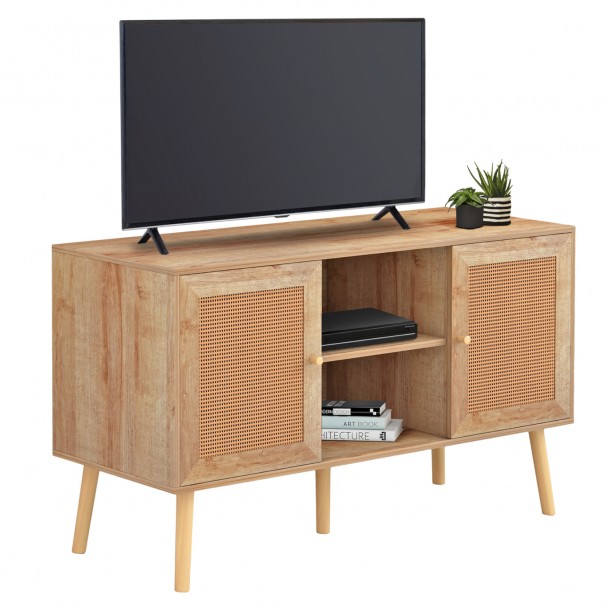 ΕΠΙΠΛΟ TV ΜΕΛΑΜΙΝΗΣ ΜΕ ΠΟΡΤΕΣ RATTAN FB99223.11 ΣΕ ΧΡΩΜΑ ΦΥΣΙΚΟ 120x39x56,5Υεκ. 0