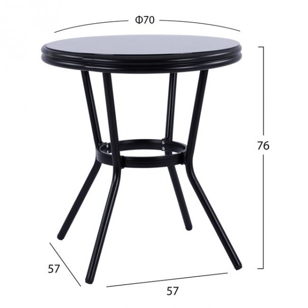 ΤΡΑΠΕΖΙ ΑΛΟΥΜΙΝΙΟΥ Φ70x76 εκ. BAMBOO FB95532.03 ΚΑΦΕ ΜΕ ΓΥΑΛΙ 1