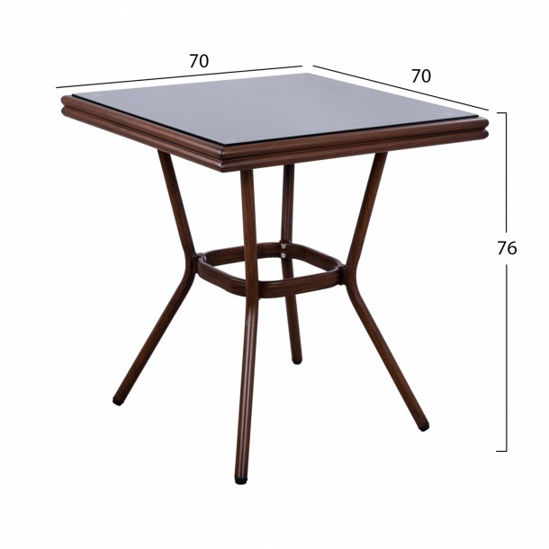 ΤΡΑΠΕΖΙ ΑΛΟΥΜΙΝΙΟΥ 70X70X76 BAMBOO FB95568.03 ΚΑΦΕ ΜΕ ΓΥΑΛΙ 1