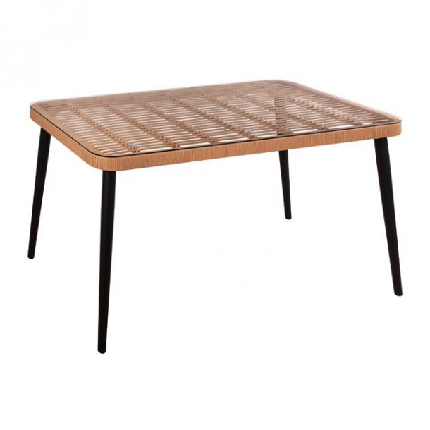 ΤΡΑΠΕΖΙ ΜΕΤΑΛΛΙΚΟ FB95537 ΜΕ WICKER ΣΕ ΜΠΕΖ ΑΠΟΧΡΩΣΗ & ΓΥΑΛΙ 140X80X78 εκ. 0