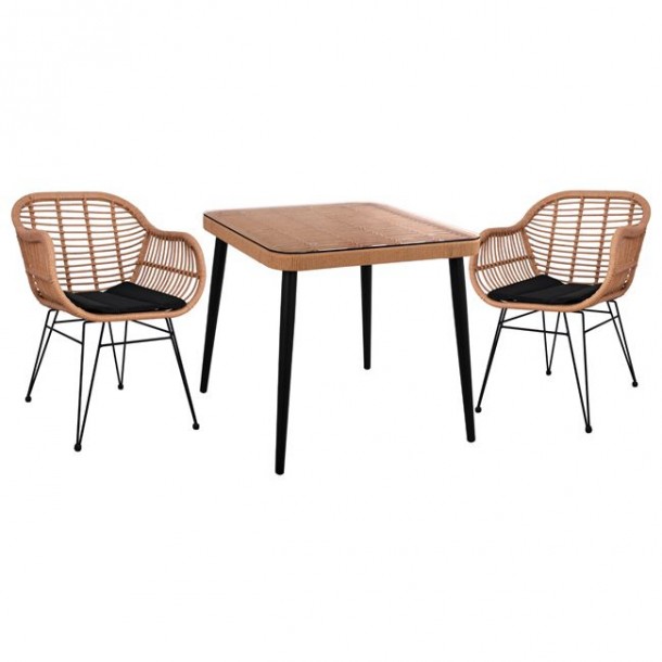 ΣΕΤ 3ΤΜΧ WICKER ΜΕ ΤΡΑΠΕΖΙ 80X80Χ78Υ ΜΠΕΖ & ΜΑΥΡΟ ΧΡΩΜΑ FB910483 0