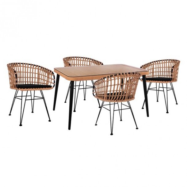 ΣΕΤ 5ΤΜΧ WICKER ΜΕ ΤΡΑΠΕΖΙ 140X80Χ78Υ ΜΠΕΖ & ΜΑΥΡΟ ΧΡΩΜΑ FB910488 0