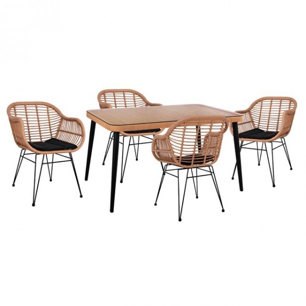 ΣΕΤ 5ΤΜΧ WICKER ΜΕ ΤΡΑΠΕΖΙ 140X80Χ78Υ ΜΠΕΖ & ΜΑΥΡΟ ΧΡΩΜΑ FB910490 0