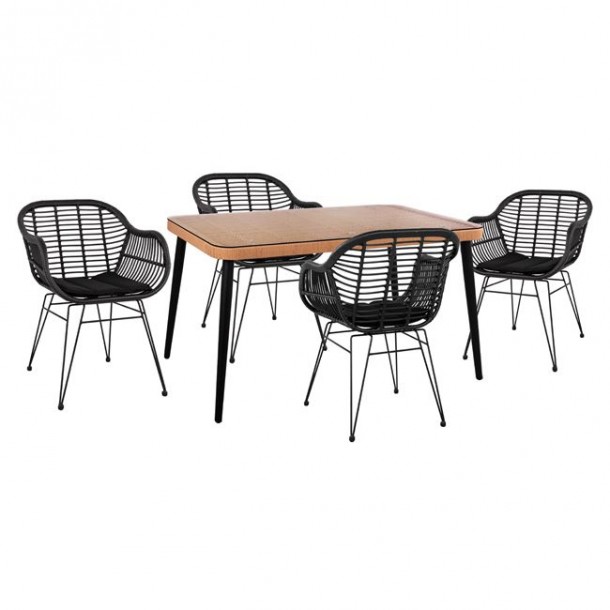 ΣΕΤ 5ΤΜΧ WICKER ΜΕ ΤΡΑΠΕΖΙ 140X80Χ78Υ ΜΠΕΖ & ΜΑΥΡΟ ΧΡΩΜΑ FB910508 0