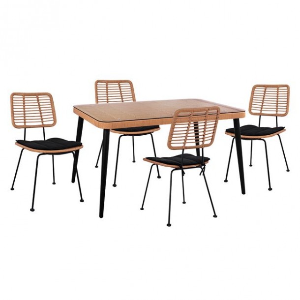 ΣΕΤ 5ΤΜΧ WICKER ΜΕ ΤΡΑΠΕΖΙ 140X80Χ78Υ ΜΠΕΖ & ΜΑΥΡΟ ΧΡΩΜΑ FB910492 0