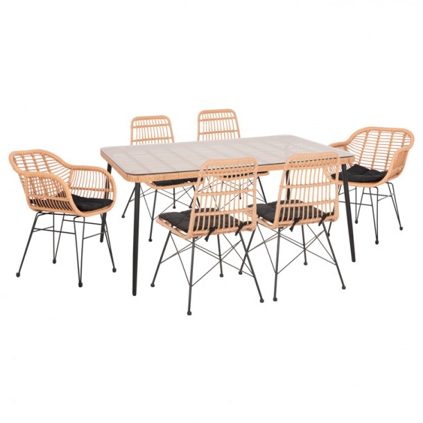 ΣΕΤ 7ΤΜΧ WICKER ΜΕ ΤΡΑΠΕΖΙ 160X90X78Υ ΜΠΕΖ & ΜΑΥΡΟ ΧΡΩΜΑ FB910495 0