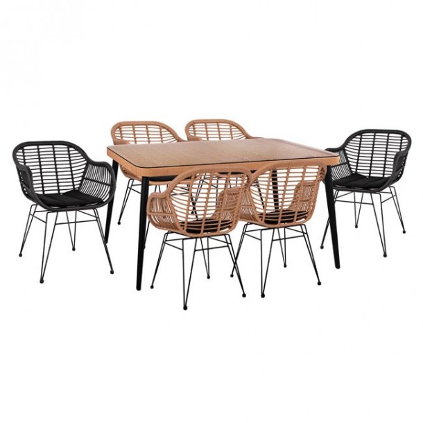 ΣΕΤ 7ΤΜΧ WICKER ΜΕ ΤΡΑΠΕΖΙ 160X90X78Υ ΜΠΕΖ & ΜΑΥΡΟ ΧΡΩΜΑ FB910513 0