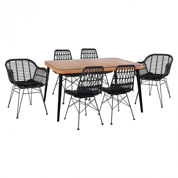 ΣΕΤ 7ΤΜΧ WICKER ΜΕ ΤΡΑΠΕΖΙ 160X90X78Υ ΜΠΕΖ & ΜΑΥΡΟ ΧΡΩΜΑ FB910516 0