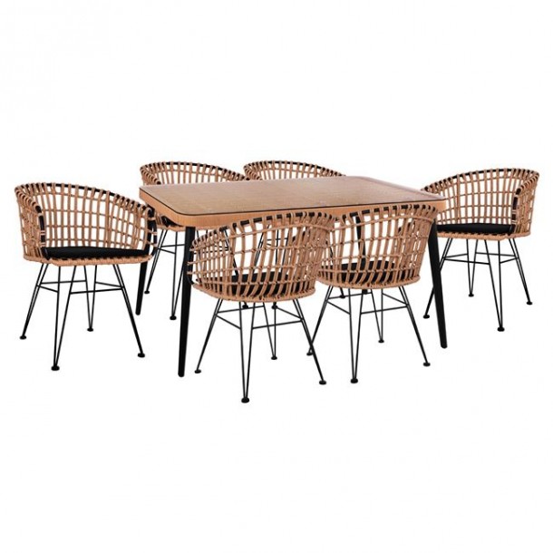ΣΕΤ 7ΤΜΧ WICKER ΜΕ ΤΡΑΠΕΖΙ 160X90X78Υ ΜΠΕΖ & ΜΑΥΡΟ ΧΡΩΜΑ FB910516 6