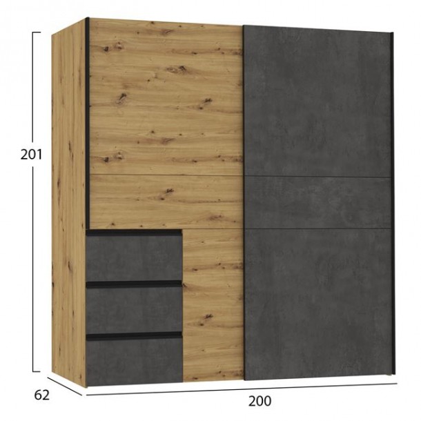 ΝΤΟΥΛΑΠΑ 2ΦΥΛΛΗ ΜΕ 3 ΣΥΡΤΑΡΙΑ FB92367.01 OAK ΓΚΡΙ CEMENT 200Χ62Χ201εκ. 1
