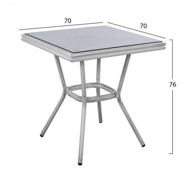 ΤΡΑΠΕΖΙ ΑΛΟΥΜΙΝΙΟΥ 70X70X76 BAMBOO FB95568.01 ΛΕΥΚΗ ΠΑΤΙΝΑ ΜΕ ΓΥΑΛΙ 1