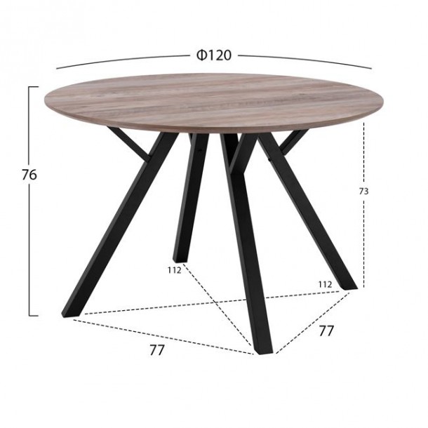 ΤΡΑΠΕΖΙ ΜΕ MDF ΕΠΙΦΑΝΕΙΑ OLD BEECH & ΜΕΤΑΛΛΙΚΑ ΠΟΔΙΑ FB98718.02 Φ120x76Y εκ. 1