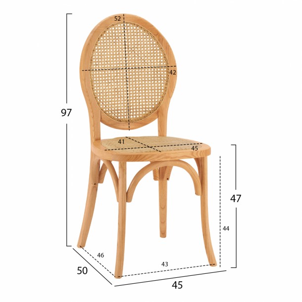 ΚΑΡΕΚΛΑ ΞΥΛΙΝΗ ΜΕ ΟΒΑΛ ΠΛΑΤΗ ΚΑΙ ΠΛΕΞΗ RATTAN ΣΕ ΦΥΣΙΚΗ ΑΠΟΧΡΩΣΗ FB98745.01 45x50x97 εκ. 1