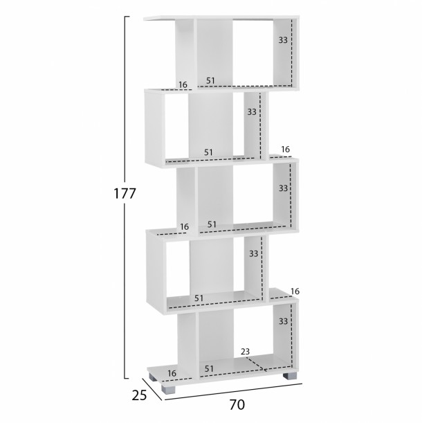 ΒΙΒΛΙΟΘΗΚΗ ΜΕΛΑΜΙΝΗΣ FB92385.04 ΛΕΥΚΗ 70x25x177 εκ. 1