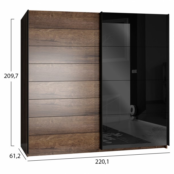 ΝΤΟΥΛΑΠΑ ΣΥΡΟΜΕΝΗ 2ΦΥΛΛΗ FB98804 ΚΑΡΥΔΙ GLOSSY ΜΑΥΡΟ 220,1x61,2x209,7 εκ. 2