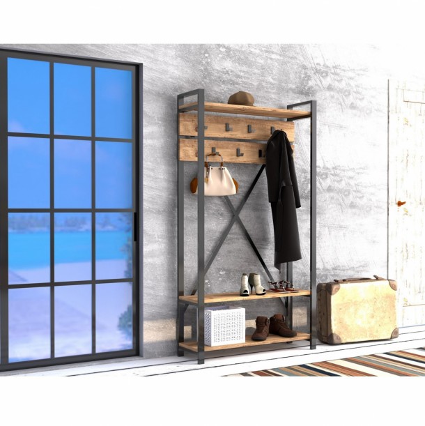 ΕΠΙΠΛΟ ΕΙΣΟΔΟΥ FB98943.01 NATURAL WOOD & ΜΑΥΡΟ  90x34x180 εκ. 3