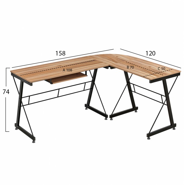 ΓΩΝΙΑΚΟ ΓΡΑΦΕΙΟ WALNUT ΕΠΙΦΑΝΕΙΑ ΜΕ ΜΕΤΑΛΛΙΚΟ ΣΚΕΛΕΤΟ FB92127.02 158Χ120Χ74εκ. 1