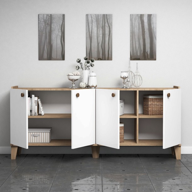 ΜΠΟΥΦΕΣ ΜΕΛΑΜΙΝΗΣ FB99044.01 ΛΕΥΚΟ NATURAL WOOD 180x41x77,8Y εκ. 4