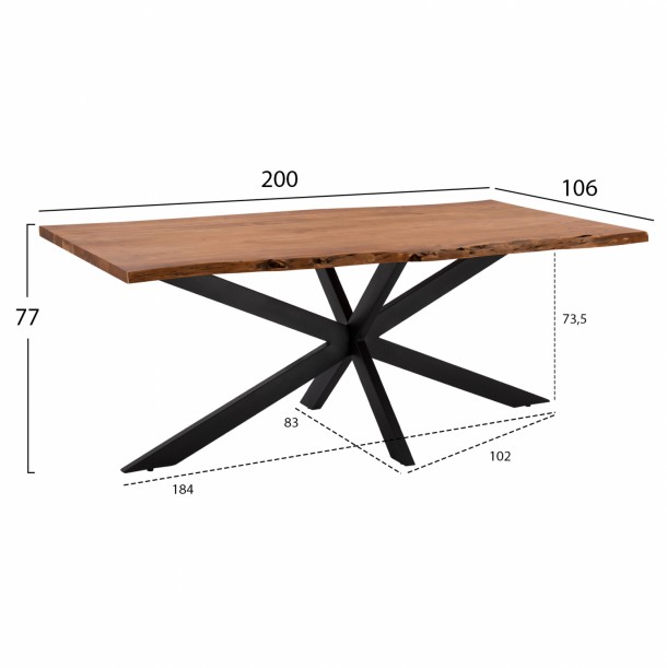 ΤΡΑΠΕΖΙ ΤΡΑΠΕΖΑΡΙΑΣ ΜΑΣΙΦ ΑΚΑΚΙΑΣ HM8716.11 200x106x77Υεκ. 1