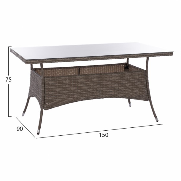 ΤΡΑΠΕΖΙ ΜΕΤΑΛΛΙΚΟ RATTAN ΓΚΡΙ FB95507.01 150x90x75Υ εκ. 7