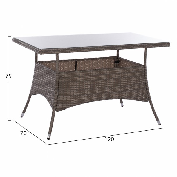 ΤΡΑΠΕΖΙ ΜΕΤΑΛΛΙΚΟ RATTAN ΓΚΡΙ FB95141.31 120x70x75Υ εκ. 7