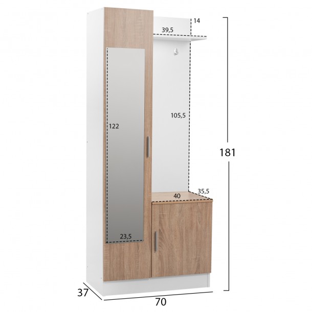 ΕΠΙΠΛΟ ΕΙΣΟΔΟΥ ΜΕ ΚΑΘΡΕΠΤΗ FB92264 ΛΕΥΚΟ-SONAMA 70x37x181 εκ. 1
